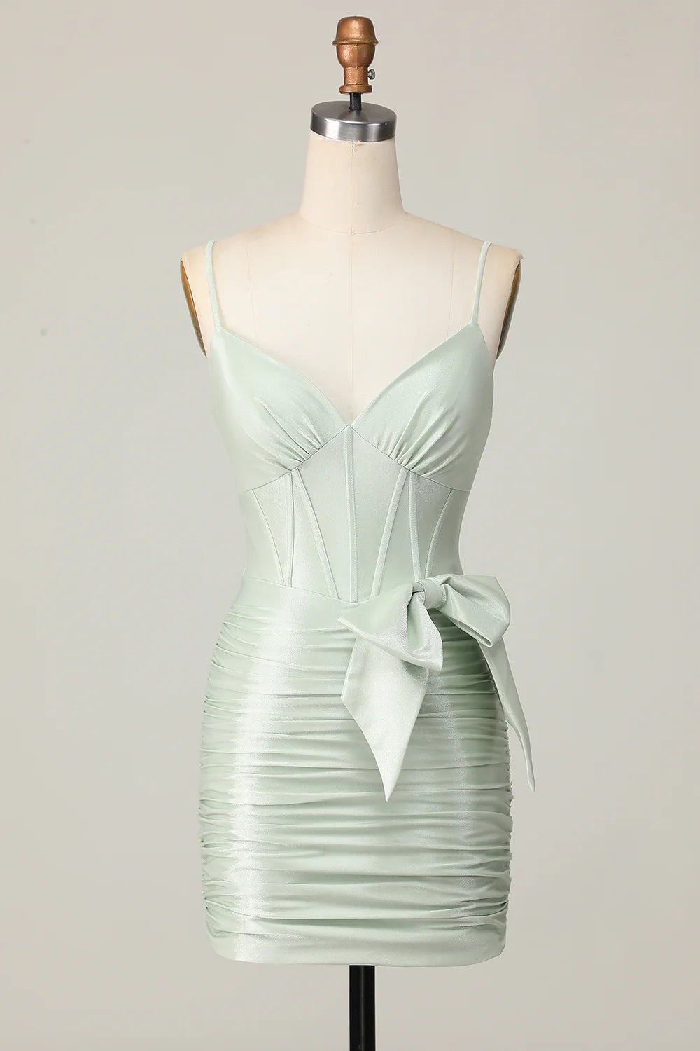 DingJi Wedding Charming Thin Strap Waist Short Bow Homecoming Dresses